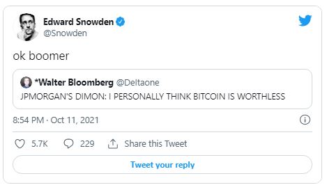 Snowden 1 - پاسخ ادوارد اسنودن به مدیرعامل جی پی مورگان، در مورد تنفر از بیت کوین!